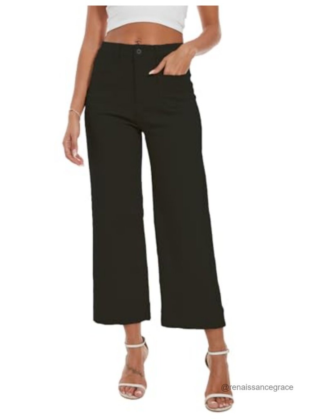 High Waisted Wide Leg Flare Cropped Jeans Stretchy Denim